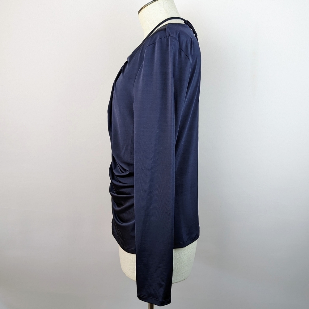 Veronica Beard Rogue Top Halter Neck Tie Ruched Detail Long Sleeve Navy 12 NWT - Picture 8 of 13